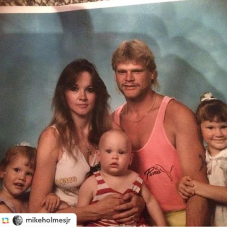 Sherry Holmes as a toddler with her parents, Mike Holmes and Alexandra Lorex, and siblings. 